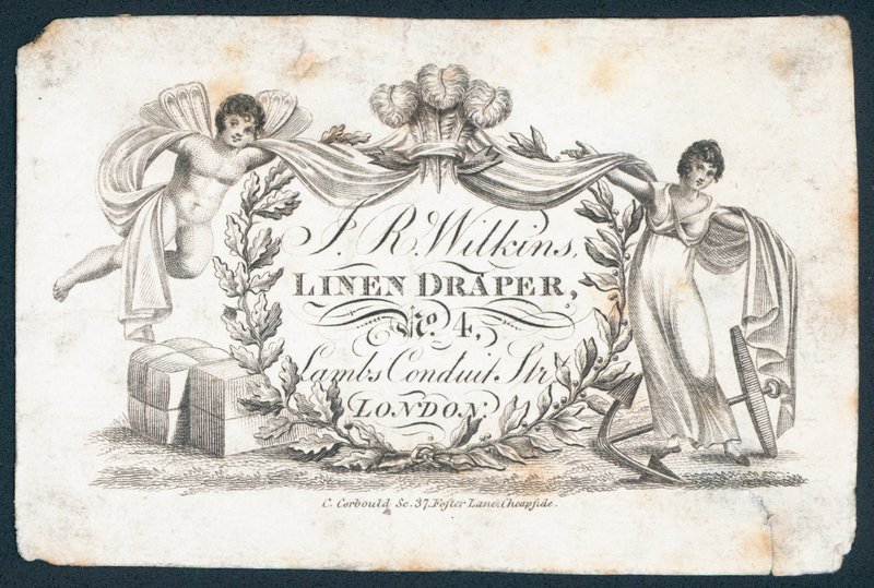 JR Wilkins, draper de linho, cartão comercial de English School