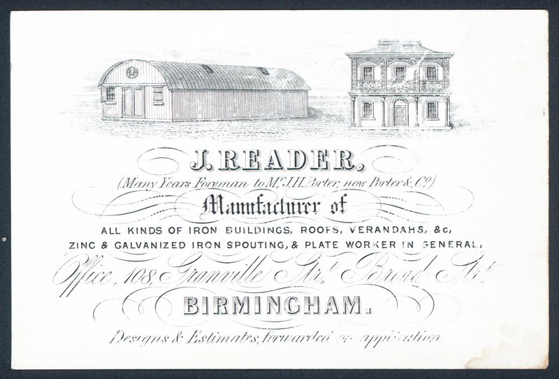 J Reader, capataz de Porter & Co, cartão comercial de English School