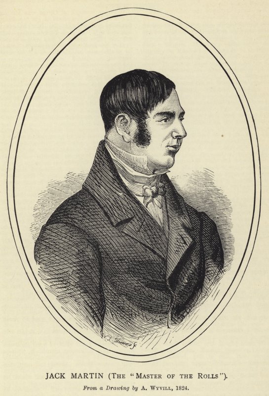 Jack Martin, o mestre dos rolos, de um desenho por A Wyvill, 1824 de English School