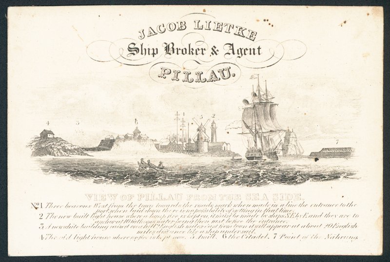 Jacob Lietke, corretor de navios e agente, cartão de comércio de English School