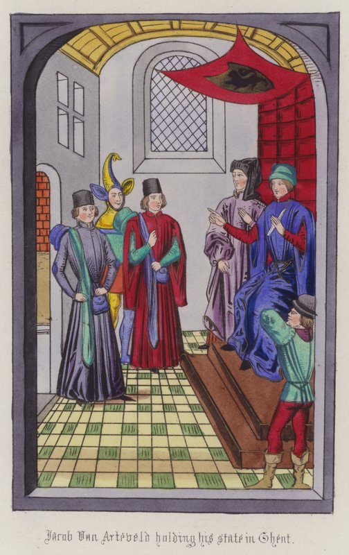 Jacob Von Artaveld segurando o seu estado em Gand (gravura colorida) de English School