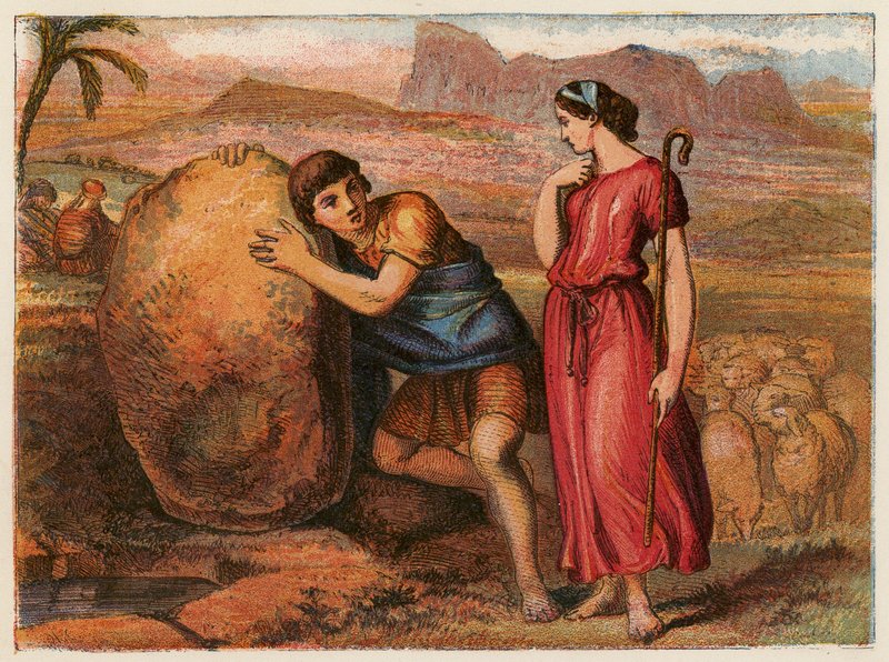 Jacob e Raquel (litografia a cores) de English School