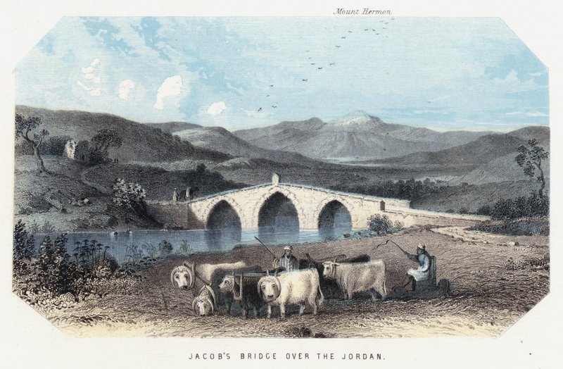 Ponte de Jacob sobre o Jordão (gravura colorida) de English School