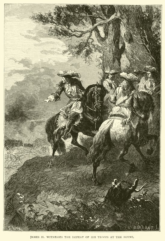 James II testemunha a derrota de suas tropas no Boyne de English School