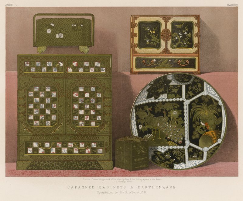 Armários Japanned e earthenware contribuídos por Sir R Allcock, CB de English School