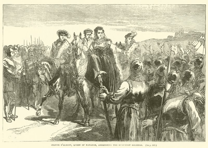 Jeanne d "Albret, Rainha de Navarra, dirigindo-se aos soldados huguenotes de English School
