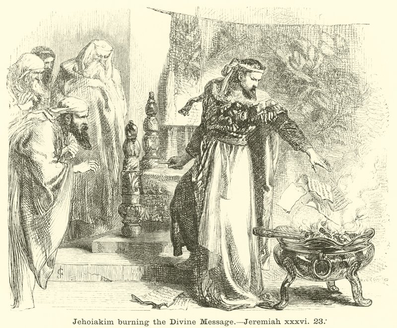 Jeoiaquim que queima a Mensagem Divina, Jeremias, xxxvi, 23 de English School