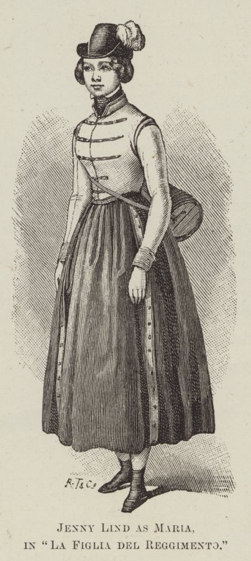 Jenny Lind como Maria, em "La Figlia del Reggimento" (gravura) de English School