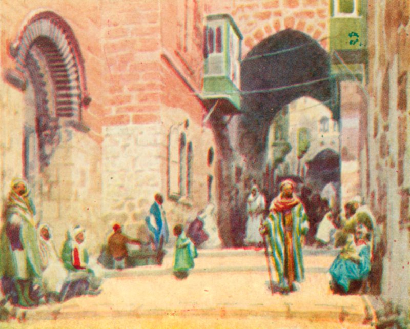 Jerusalém, uma cena de rua (litografia a cores) de English School