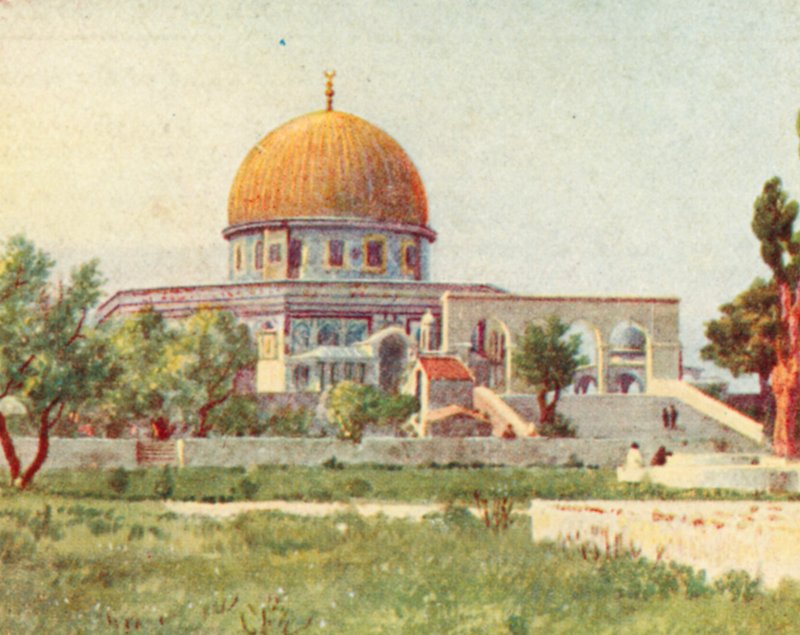 Jerusalém, A Cúpula da Rocha (litografia a cores) de English School