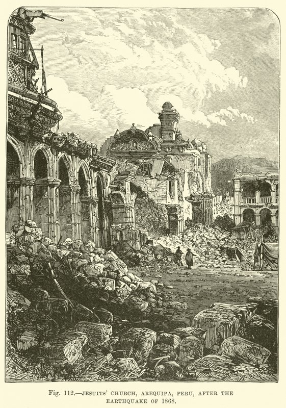Igreja dos Jesuítas, Arequipa, Peru, após o terremoto de 1868 de English School