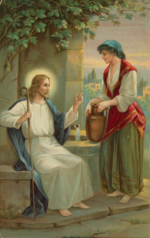 Jesus Cristo e a Mulher de Samaria (cromolitho) de English School