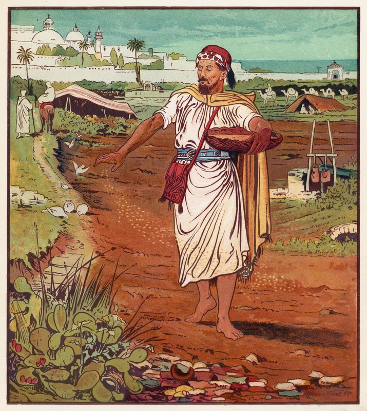 As Parábolas de Jesus: O Semeador e a Semente (cor litho) de English School