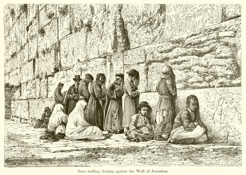 Judeus Wailing, encostado na parede de Jerusalém de English School