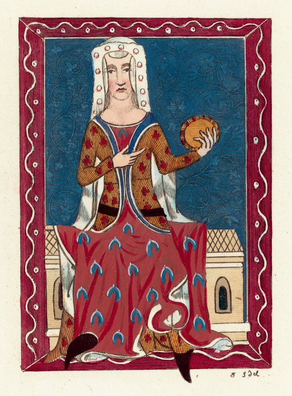Joan, Condessa de Kent, esposa de Eduardo O Príncipe Negro (gravura colorida) de English School