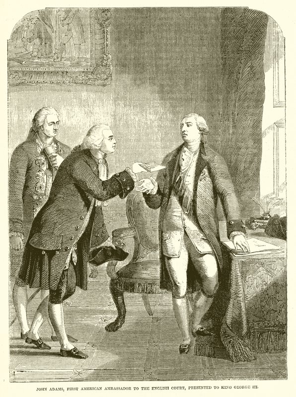 John Adams, primeiro embaixador americano na corte inglesa, apresentou ao rei George III de English School