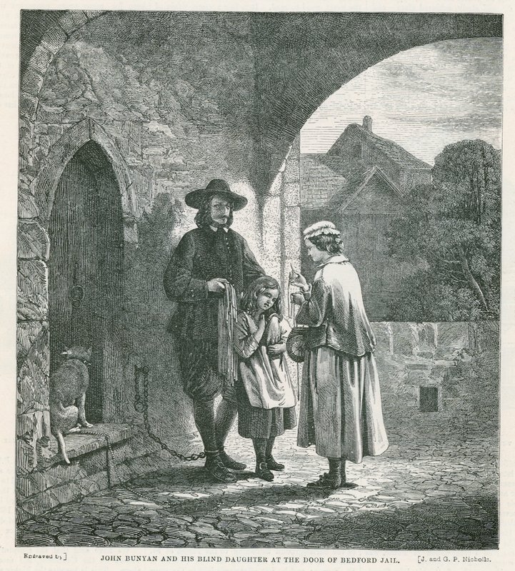 John Bunyan e sua filha cega na porta da cadeia de Bedford de English School