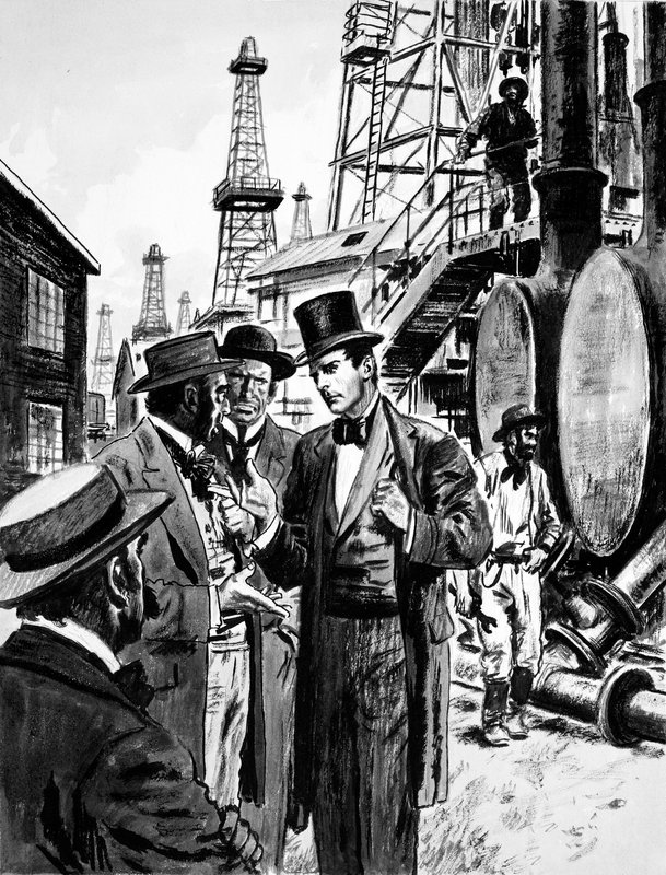 John D Rockefeller e Samuel Andrews, um fabricante de velas, viram o futuro no refinamento de petróleo a partir de poços de English School