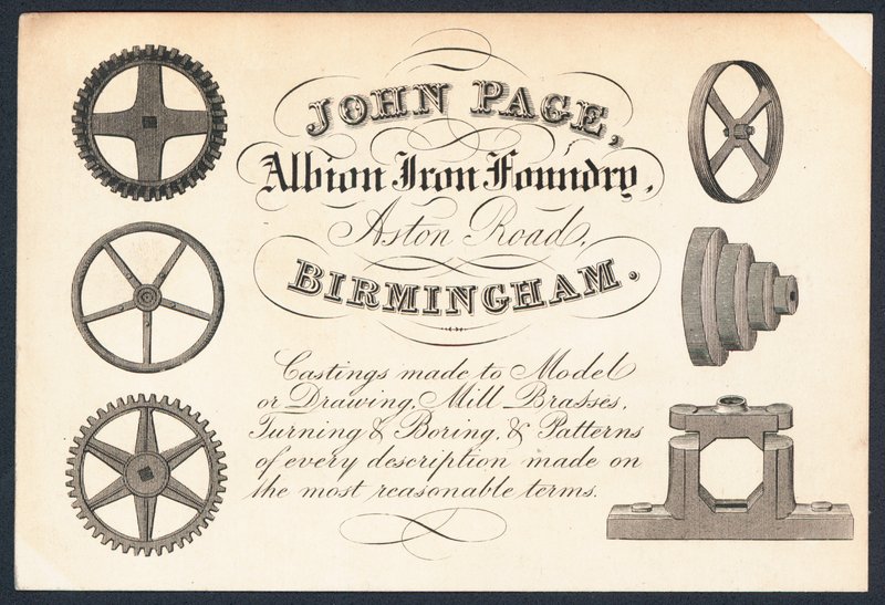 John Page, Albion Iron Foundry, cartão comercial de English School
