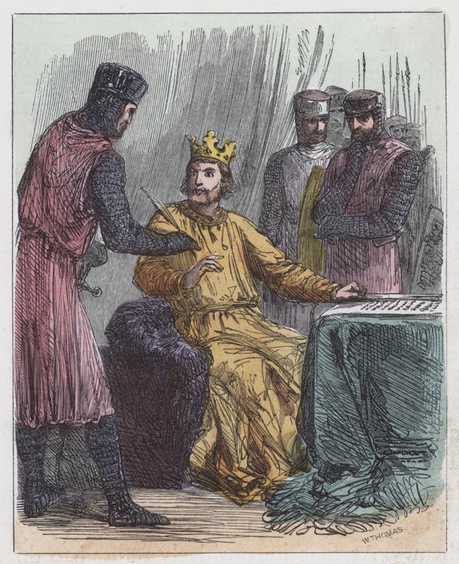 John Signing Magna Charta (gravura colorida) de English School