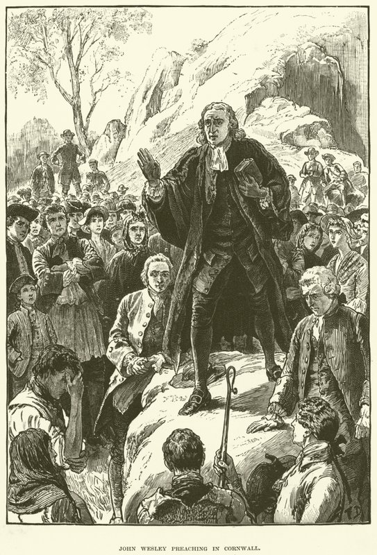 John Wesley, pregando em Cornwall (gravura) de English School