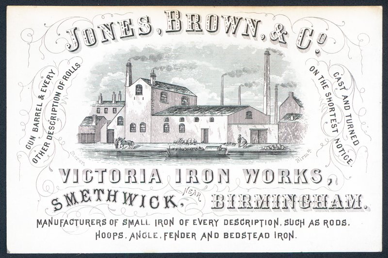 Jones, Brown & Co, Victoria Iron Works, cartão comercial de English School