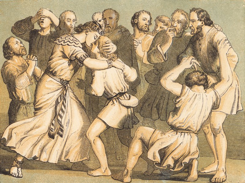 José dando-se a conhecer aos seus irmãos (gravura colorida) de English School