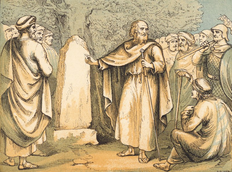 O discurso de despedida de Josué aos israelitas (gravura colorida) de English School