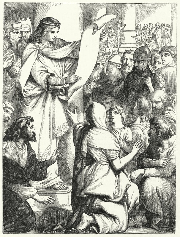 Josias, Rei de Judá, lendo a Lei ao povo (gravura) de English School