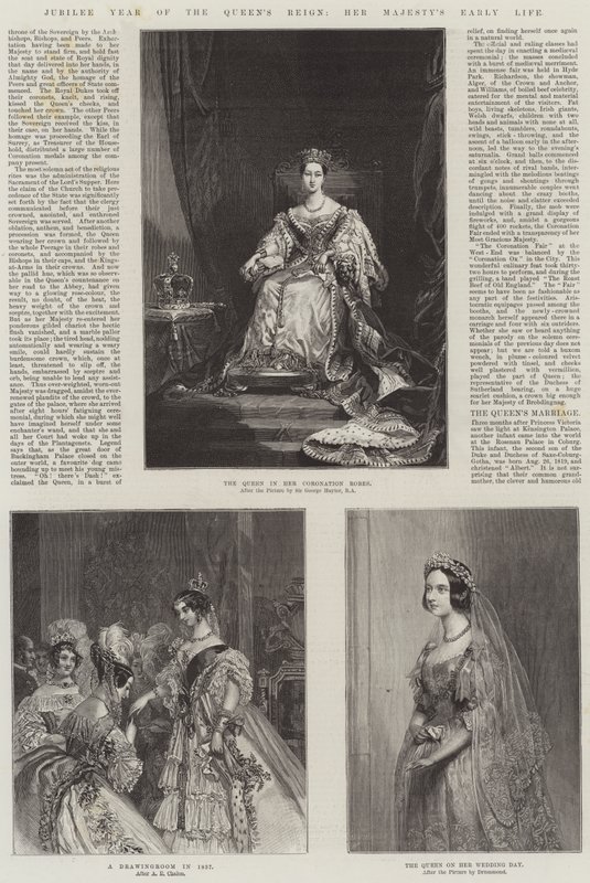 Ano Jubilar do Reinado da Rainha, o início da vida de Sua Majestade (gravura) de English School