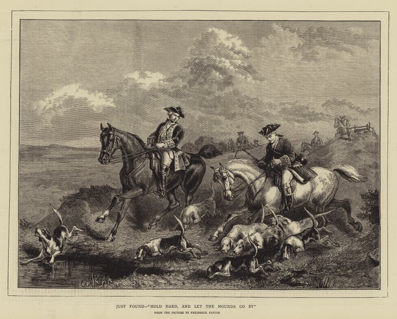 Acabei de encontrar, "Hold Hard, and let the Hounds go by" (gravura) de English School