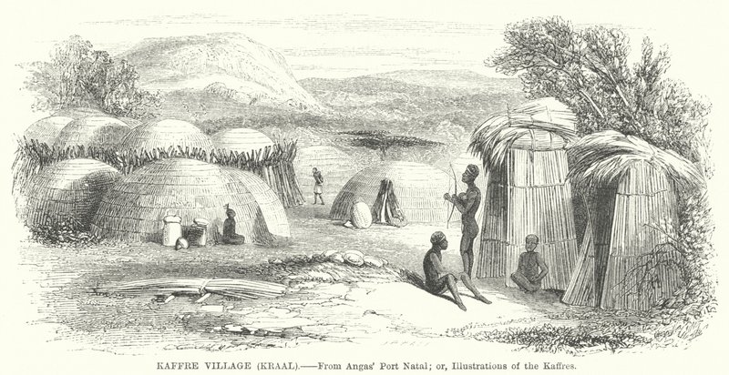 Aldeia de Kaffre, Kraal (gravura) de English School