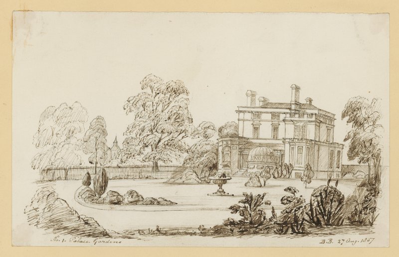 Jardins do Palácio de Kensington; datada de 27 de agosto de 1857 (tinta no papel) de English School