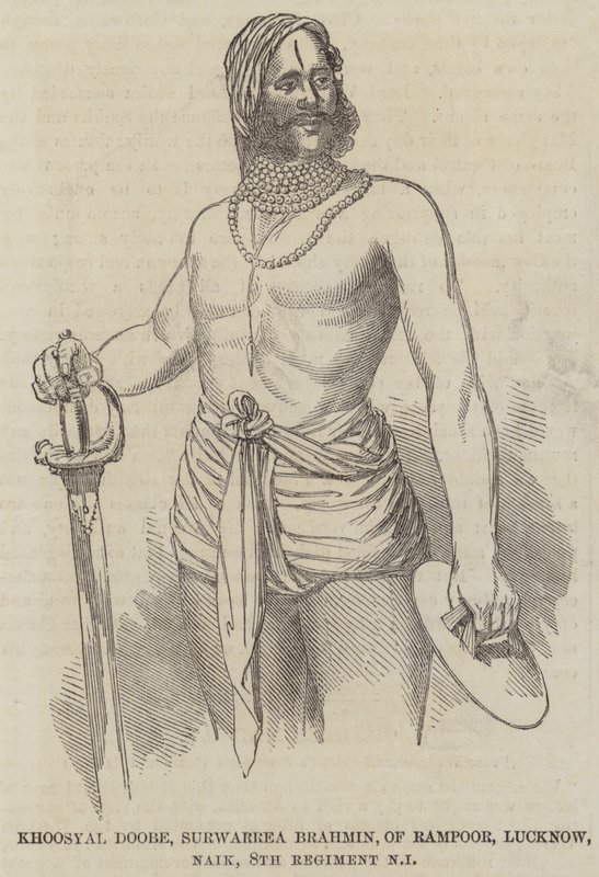 Khoosyal Doobe, Surwarrea Brahmin, de Rampoor, Lucknow, Naik, 8º Regimento de Infantaria Nativa (gravura) de English School