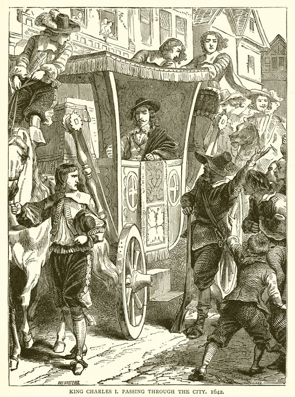 O rei Charles eu passando pela cidade, 1642 de English School