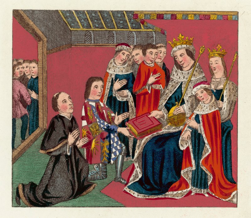 Rei Eduardo IV, sua rainha e filho (gravura colorida) de English School