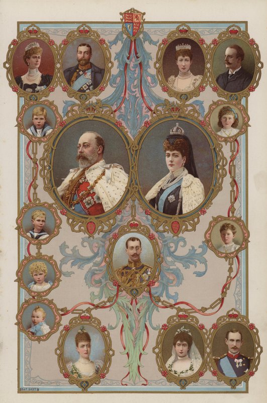 Rei Eduardo VII, Rainha Alexandra e seus filhos e netos (cor litho) de English School