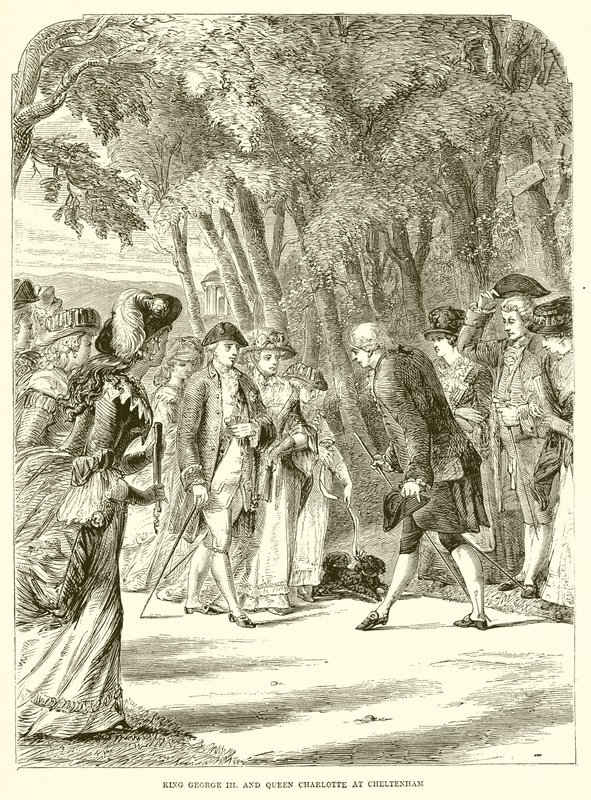 Rei George III e a rainha Charlotte em Cheltenham de English School
