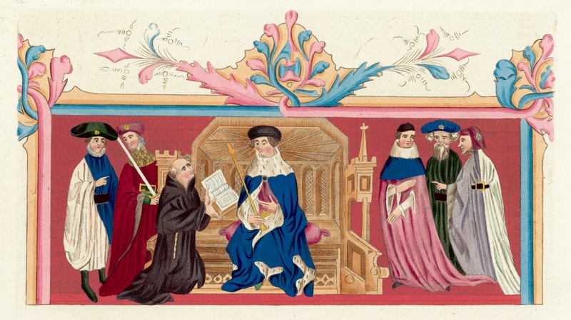 O Rei Henrique IV e sua corte (gravura colorida) de English School