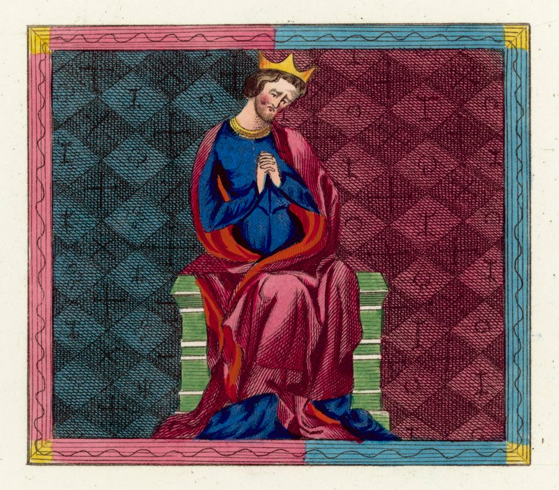 O Rei Henrique I lamentando a morte dos seus filhos (gravura colorida) de English School