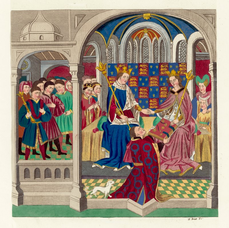 O Rei Henrique VI e a sua corte (gravura colorida) de English School