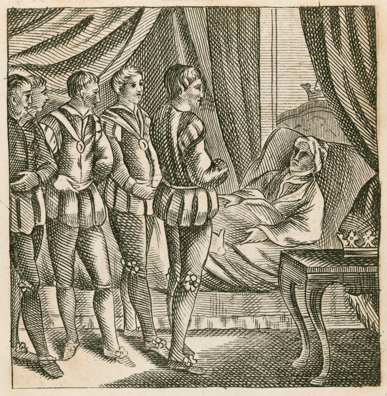 Rei Henrique V entregando seu último testamento ao Duque de Bedford de English School