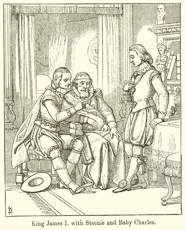 King James I com Steenie e Baby Charles de English School