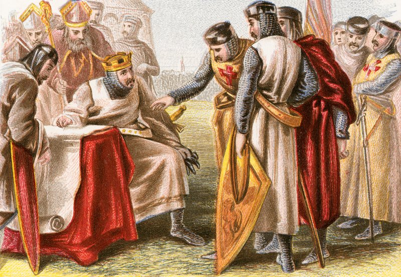 Rei João sendo forçado a assinar a Magna Carta de English School