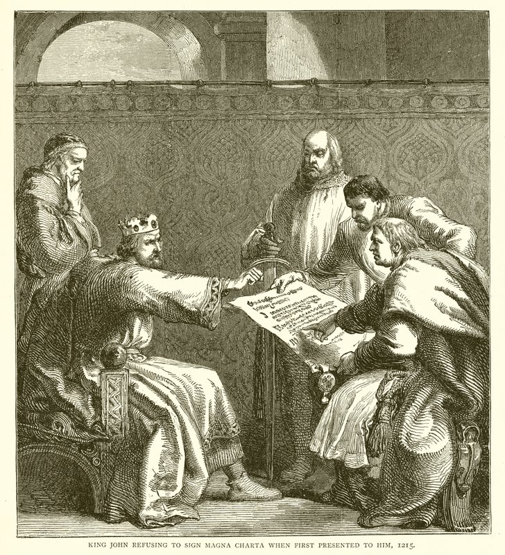Rei João recusando-se ao signo Magna Charta quando lhe foi apresentado pela primeira vez, 1215 de English School