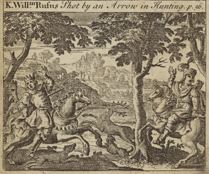O rei Guilherme II da Inglaterra atirou com uma flecha enquanto caçava, 1100 de English School