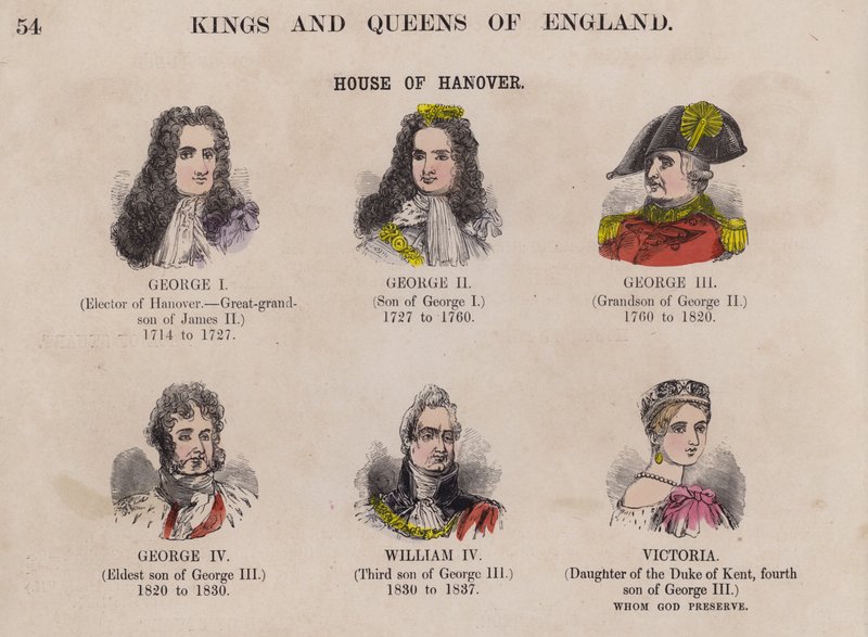 Reis e Rainhas de Inglaterra, e suas dinastias (gravura colorida) de English School