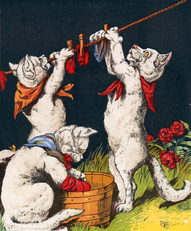 Gatinhos lavando suas luvas de English School
