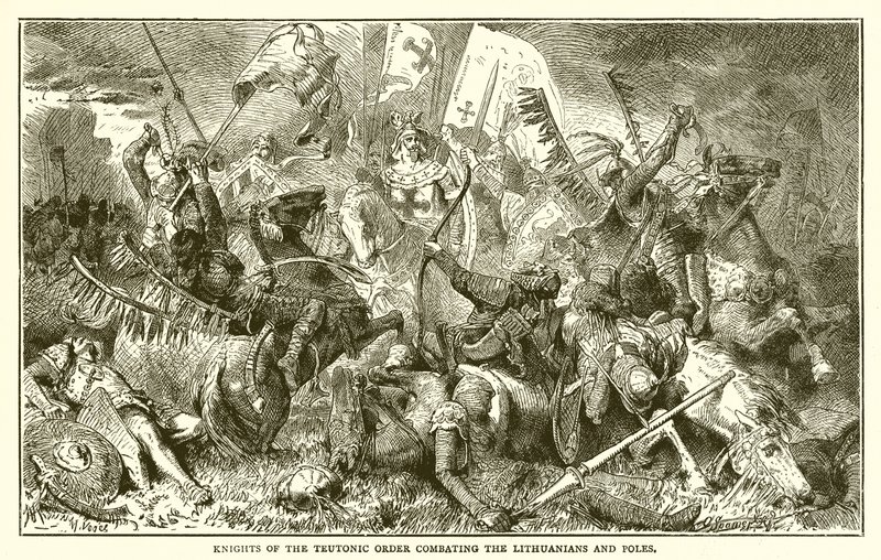 Cavaleiros da Ordem Teutônica combatendo os lituanos e poloneses de English School