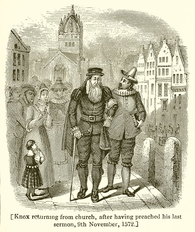Knox retornando da Igreja, depois de ter pregado seu último sermão, 9 de novembro de 1572 de English School